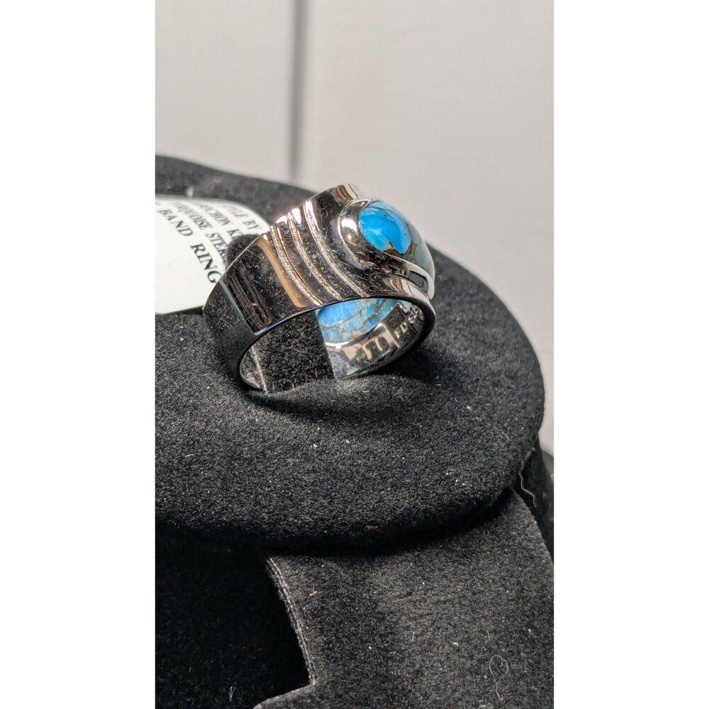 Turquoise Kingman Sterling Silver Ring Size 7 - Picture 3 of 8